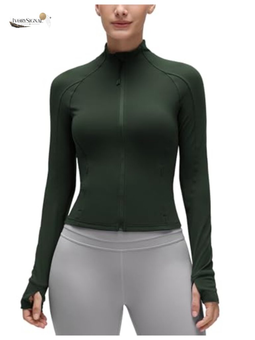 Butterluxe Women's Athletic Zip Jacket Waist Length Thumbholes Side Pockets